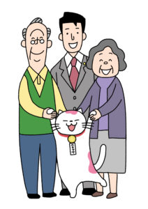 埼玉県民と行政書士花村秋洋が手を取り合っている